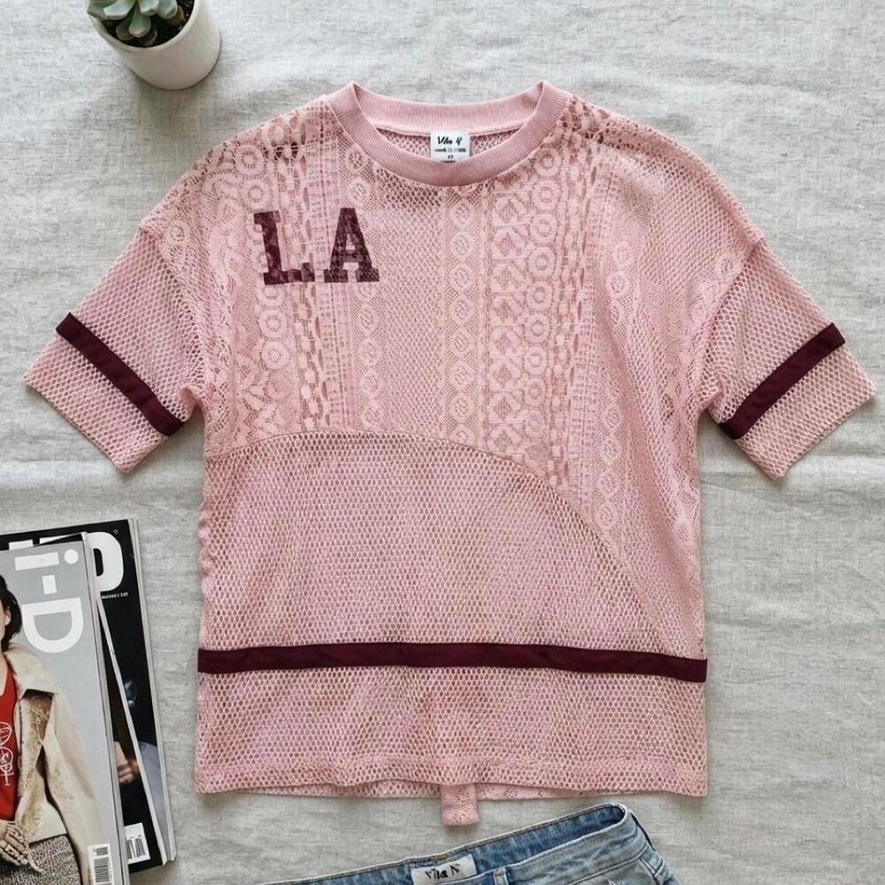 Vibe N' Pink Mesh Lace Athletic Jersey Top / Size XS